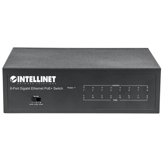 Intellinet 8-Port Gigabit Ethernet PoE+ Switch | 60W, VLAN, Fanless, Desktop | NDAA-compliant