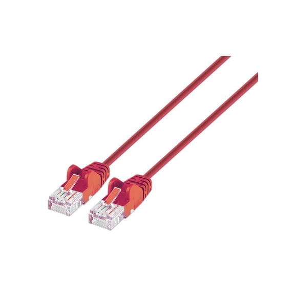 Intellinet Cat6 U/UTP Slim Network Patch Cable, 5 ft., Red, 10G, 250 MHz, 100% Copper, 30 AWG, RJ45, Stranded, Snag-free, Gold-plated Contacts