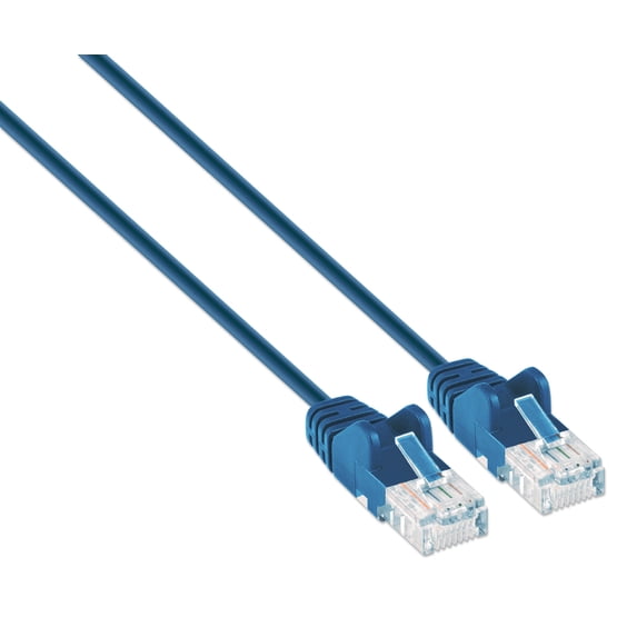 Intellinet Cat6a U/UTP Slim Network Patch Cable, 7 ft., Blue | 30 AWG, 10G, 500 Mhz