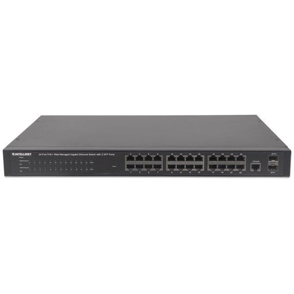 Intellinet Network Solutions 24-Port Gigabit PoE+ Web-Managed Switch with 2 SFP Ports, 240 Watt Power Budget, Rackmount