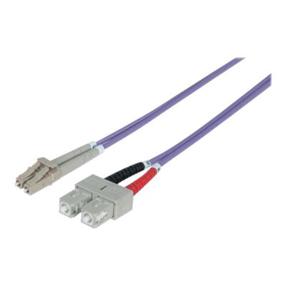 Intellinet Fiber Optic Patch Cable, OM4, LC/SC, 5m, Violet, Duplex, Multimode, 50/125 m, LSZH, Fibre, Lifetime Warranty, Polybag - Patch cable - SC multi-mode (M) to LC multi-mode (M) - 5 m - fiber optic - duplex - 50 / 125 micron - OM4 - halogen-free - violet