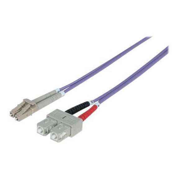Intellinet Fiber Optic Patch Cable, OM4, LC/SC, 1m, Violet, Duplex, Multimode, 50/125 ��m, LSZH, Fibre, Lifetime Warranty, Polybag - Patch cable - SC multi-mode (M) to LC multi-mode (M) - 1 m - fiber optic - duplex - 50 / 125 micron - OM4 - halogen-free - purple
