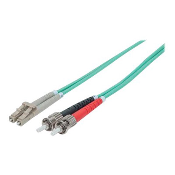 Intellinet Fiber Optic Patch Cable, OM3, ST/LC, 2m, Aqua, Duplex, Multimode, 50/125 m, LSZH, Fibre, Lifetime Warranty, Polybag - Patch cable - ST multi-mode (M) to LC multi-mode (M) - 2 m - fiber optic - duplex - 50 / 125 micron - OM3 - halogen-free - aqua