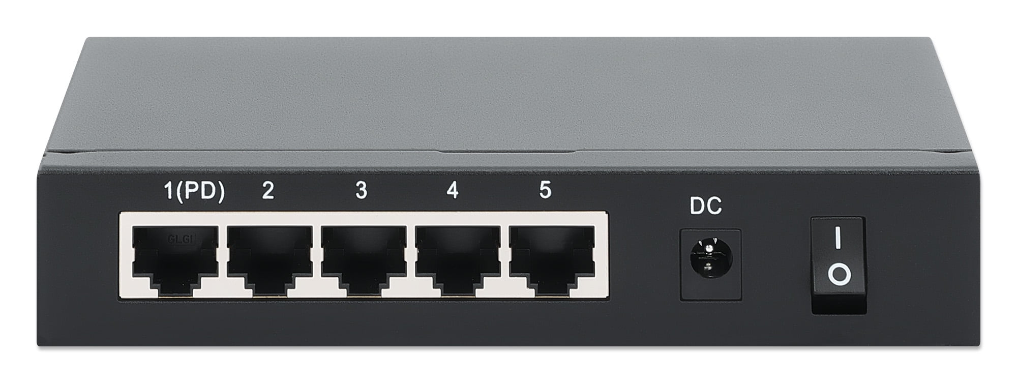 Intellinet PoE-Powered 5-Port Gigabit Switch with PoE-Passthrough | 60W, Rear-facing Ports, Fanless, Desktop Format, Wall-mount Option | NDAA-compliant