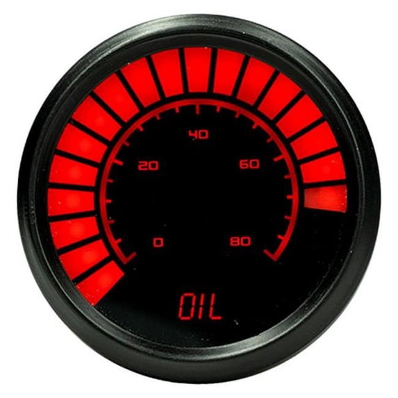 Intellitronix ITLB9114R 2.063 in. 0-80 PSI Analog Bargraph Oil Press Gauge, Red