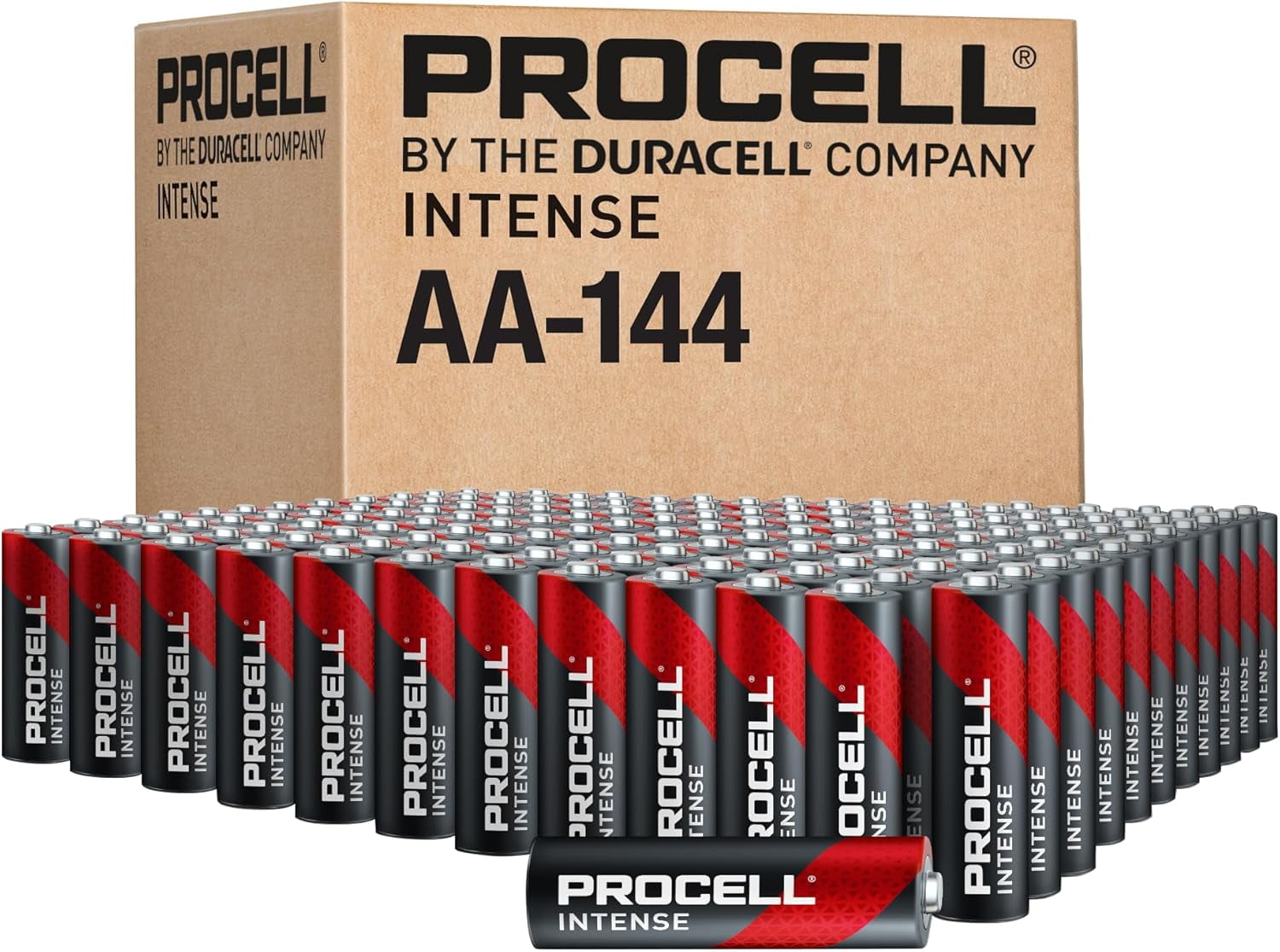 Intense AA High-Performance Alkaline Batteries (144 Pack) 10-Year Shelf Life Bulk Value Pack for High Power Professional Devices