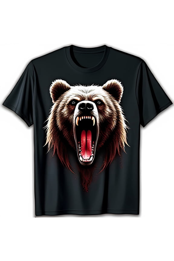 Intense Bear Face Graphic Black T-Shirt Bold Design for Strength