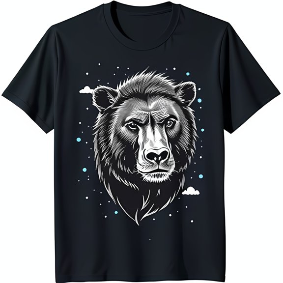 Intense Bear Head Graphic Black T-Shirt Wild Animal Design for Nature Lovers