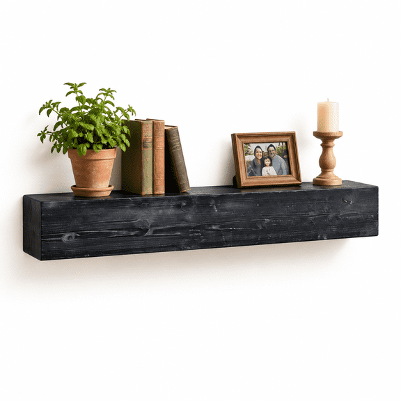 Intense Black 60"x8"x6" Handcrafted Wood Fireplace Mantel Shelf