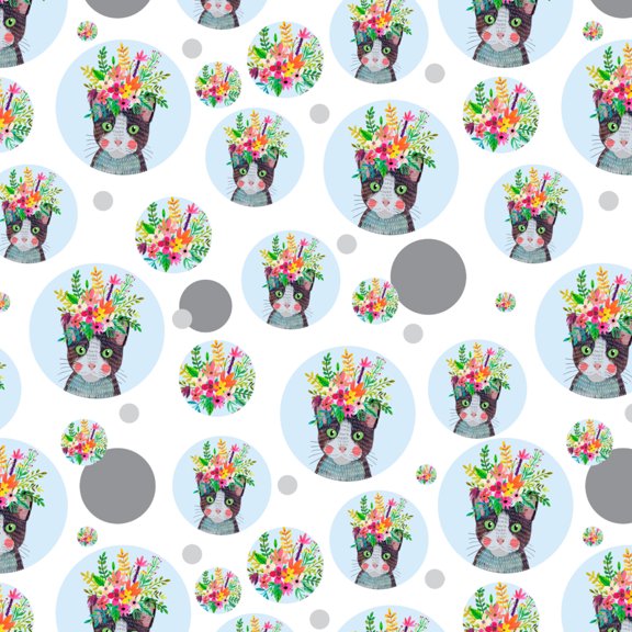 Intense Cat with Flower Hair Premium Gift Wrap Wrapping Paper Roll