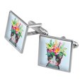 thumbnail image 1 of Intense Cat with Flower Hair Square Cufflink Set - Silver or Gold, 1 of 6