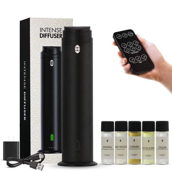 Intense Diffuser Black 120ml, Aromatherapy Diffuser with Remote, Covers 1000 Sq Ft, Adjustable Mist & Timer, Starter Kit for Home, Office & Hotel - Waterless