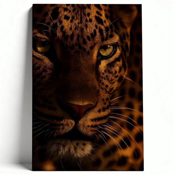 Intense Leopard Close-Up Framed Canvas Wall Art - Wild Animal Portrait Print For Man Cave, Living Room, Office Decor 12*18inch(30*45cm)