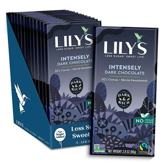 Intensely Dark Chocolate Bar by Lily's | Made with Stevia, No Added Sugar, Low-Carb, Keto Friendly | 92% Cocoa | Fair Trade, Gluten-Free & Non-GMO | 2.8 ounce, 12-Pack