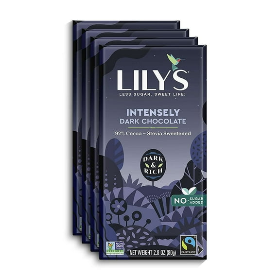 Intensely Dark Chocolate Bar by Lily's | Stevia Sweetened, No Added Sugar, Low-Carb, Keto Friendly | 92% Cocoa | Fair Trade, Gluten-Free & Non-GMO | 3 ounce, 4-Pack