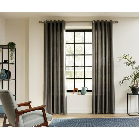 Intensions Smoke Collection 95 Inch Curtain Rod with Saxy Finials and Ceiling Brackets - 95 inches