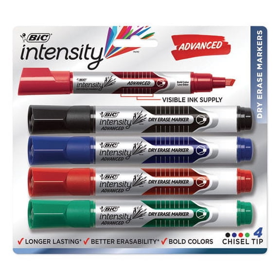 Intensity Advanced Dry Erase Marker, Tank-Style, Broad Chisel Tip, Assorted Colors, 4/pack | Bundle of 10 Sets