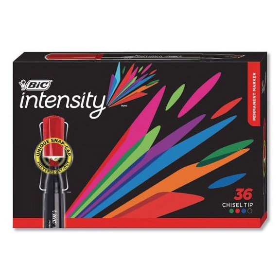 BIC Intensity Chisel Tip Permanent Marker Value Pack, Broad Chisel Tip, Assorted Colors, 36/Pack, Each