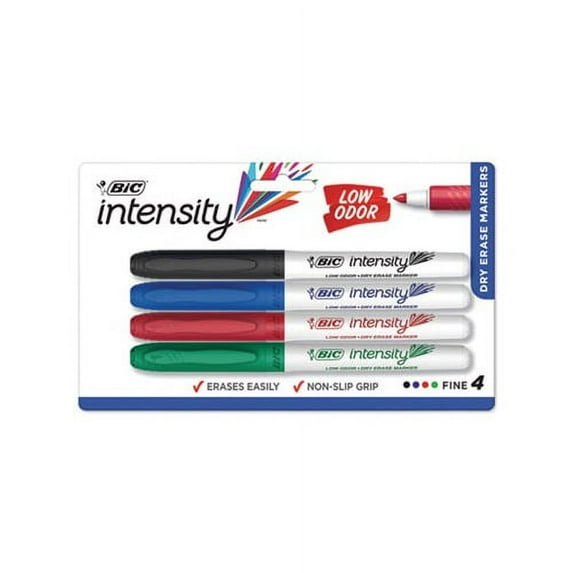Intensity Low Odor Dry Erase Marker Fine Bullet Tip, Assorted Colors, 4/Set