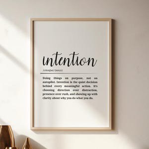 Intention Definition Typography Poster, 12x18 UNFRAMED