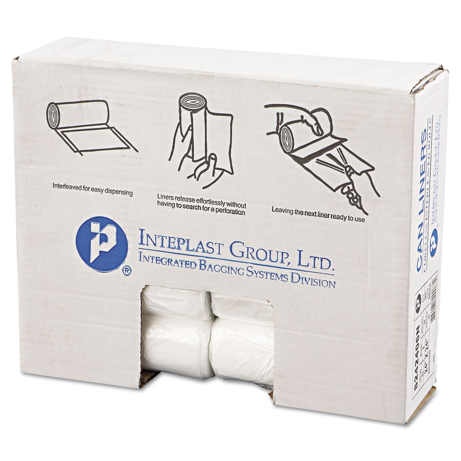 Inteplast Clear High-Density Can Liners - 24x24, 10 Gallon, 8 Micron, 50 Per Roll, Heavy-Duty Trash Bags