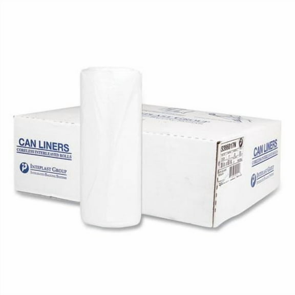 Inteplast High-Density Commercial Can Liners, 60 gal, 17 mic, 38" x 60", Clear, Interleaved Roll, 25 Bags/Roll, 8 Rolls/Carton