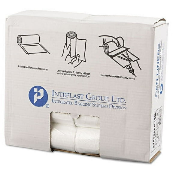 Inteplast Group High-Density Commercial Can Liners, 16 gal, 6 microns, 24" x 33", Natural, 50 Bags/Roll, 20 Rolls/Carton