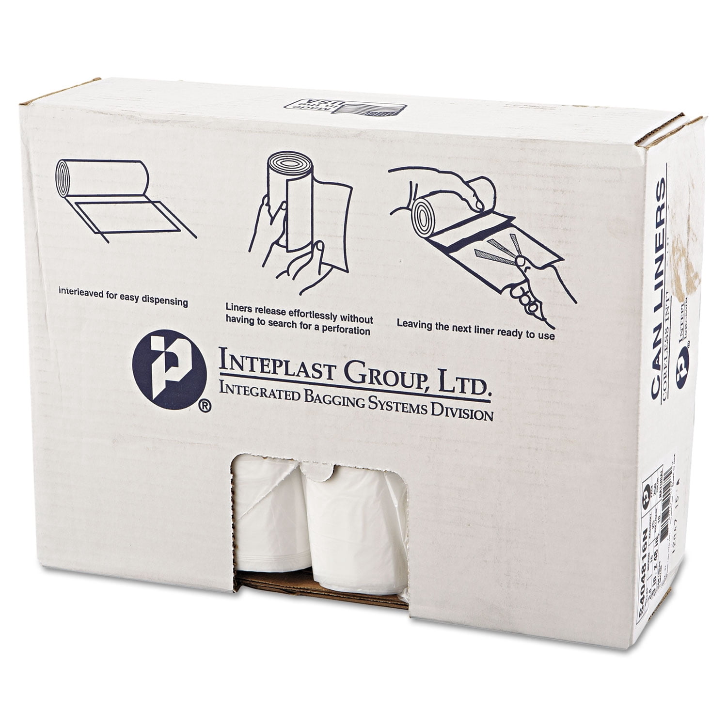 Inteplast Group High-density Interleaved Commercial Can Liners, 45 Gal, 16 Microns, 40" X 48", Clear, 250/carton