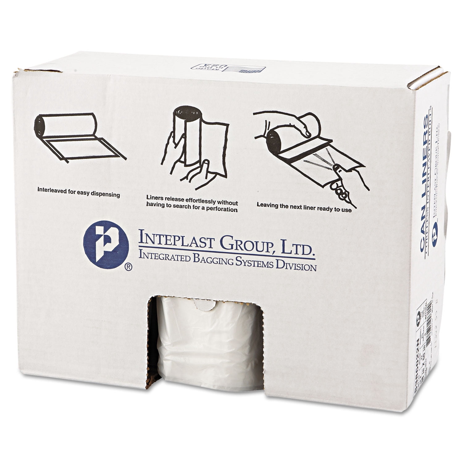 Inteplast Group High-density Interleaved Commercial Can Liners, 60 Gal, 22 Microns, 38" X 60", Clear, 150/carton