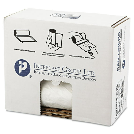 Inteplast LLDPE Can Liners, 0.7 mil, 40" x 46", White, Pack Of 100 Liners