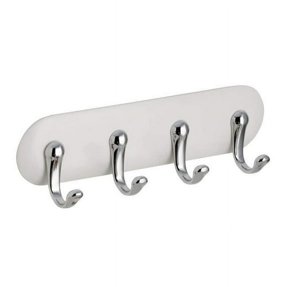 InterDesign 54542 Small Peel & Stick Affixx York Key 4 Hook Rack - White & Chrome