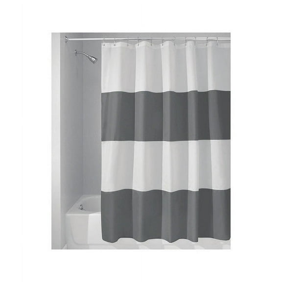 InterDesign 72 in. H x 72 in. W Gray/White Stripes Shower Curtain Polyester (Pack of 2)