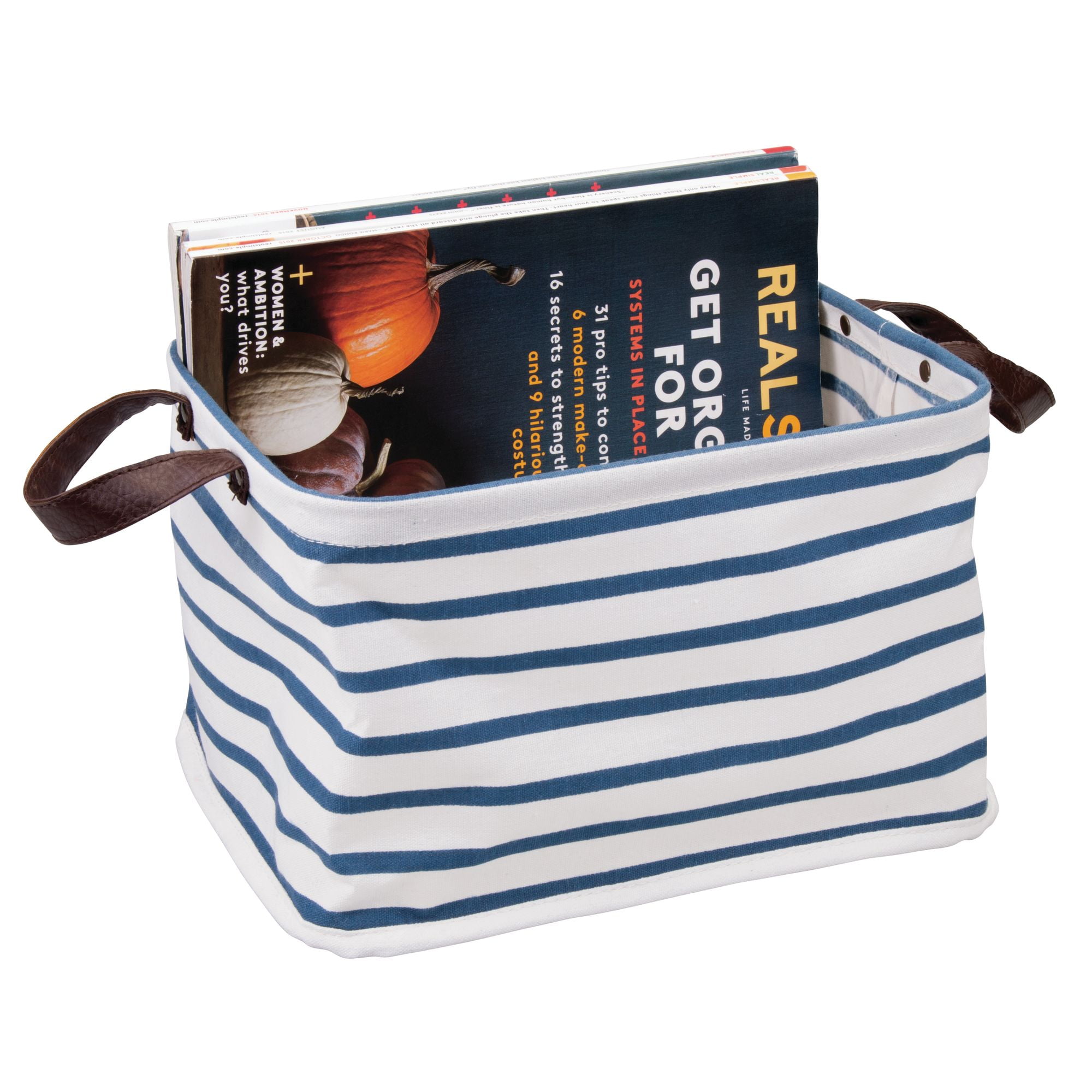 InterDesign Collapsible Riley Medium Storage Bin, Blue/White