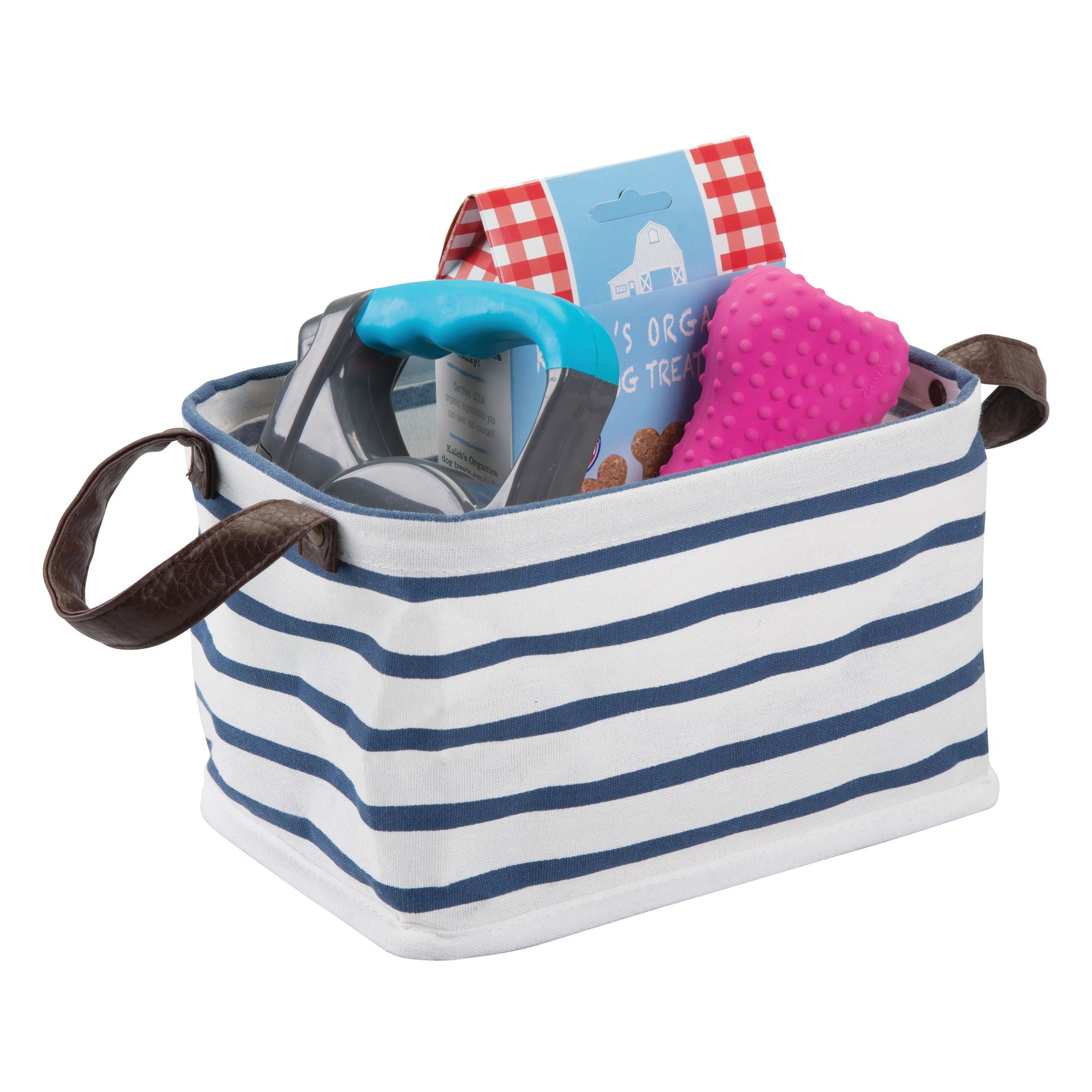 InterDesign Collapsible Riley Small Storage Bin, Blue/White