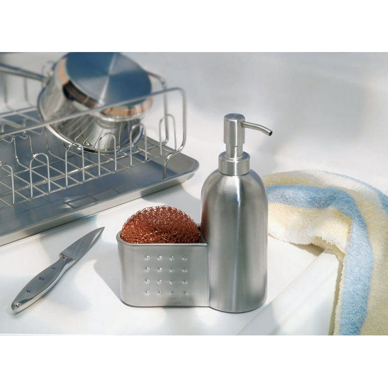 mDesign Kitchen Soap Dispenser Pump, Sponge, Scrubby and Dish Brush Caddy