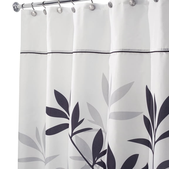 InterDesign Leaves Fabric Shower Curtain, Long 72" x 84", Black/Gray