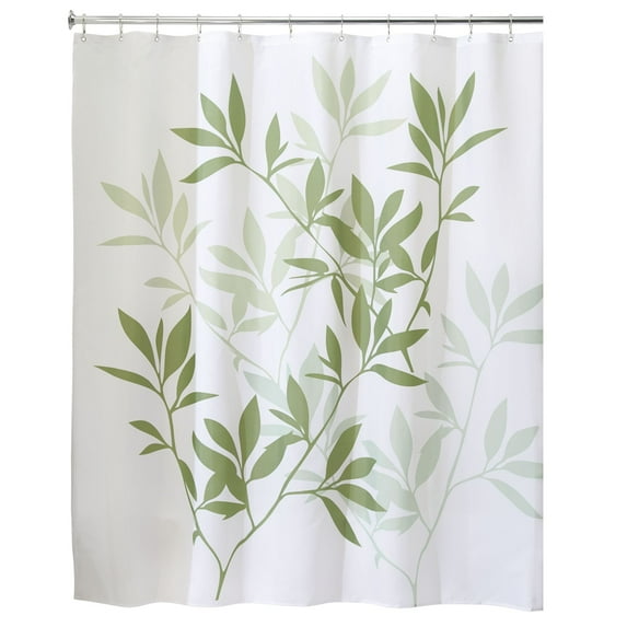 InterDesign Leaves Fabric Shower Curtain, X-Long 72" x 96", Green