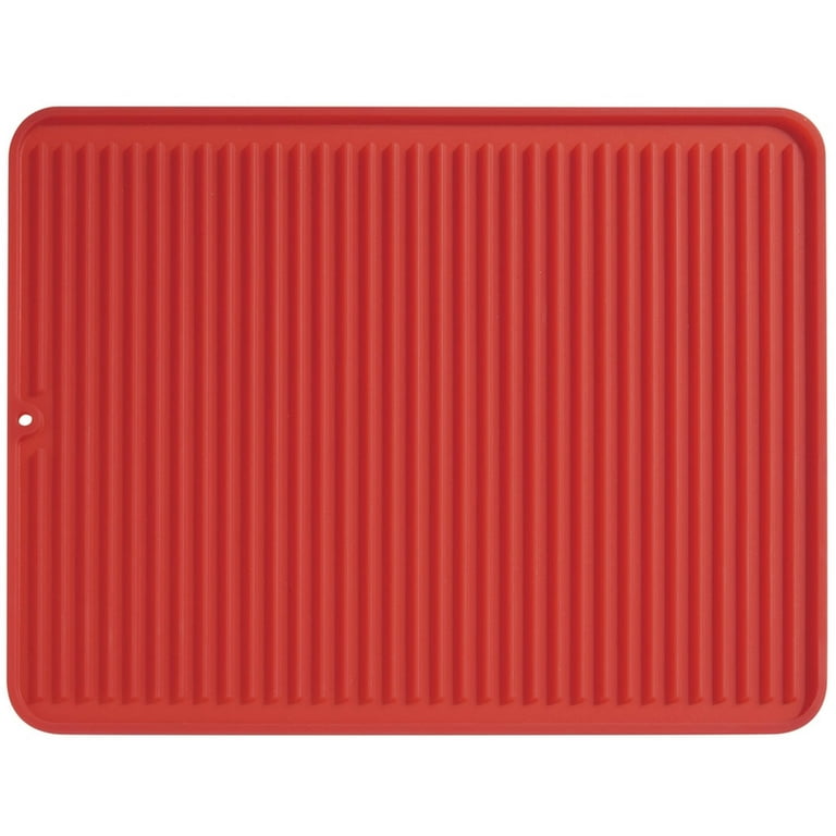 Set of 1 Kitchen Microfiber Drying Mat & 1 Plastic Dish Drying Rack, RED  COLOR