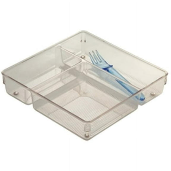 InterDesign Linus Kitchen Drawer Organizer for Silverware, Spatulas, Gadgets - 9" x 9" x 2",  Clear
