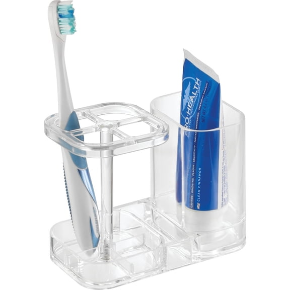 InterDesign Med+ BPA-Free Plastic Divided Toothbrush Holder - 5.6" x 3.25" x 4.55", Clear