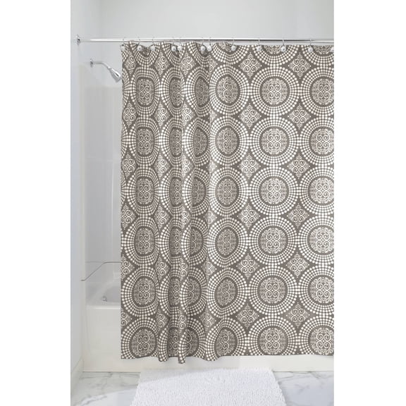 InterDesign Medallion Fabric Shower Curtain, Standard 72" x 72", White/Taupe