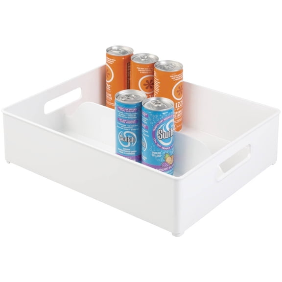 iDesign Plastic Fridge and Freezer Divided Storage Organizer Bin With Handles, Clear Bin for Food, Drinks, Produce Organization, BPA-Free, 12" x 4" x 14.5" - White