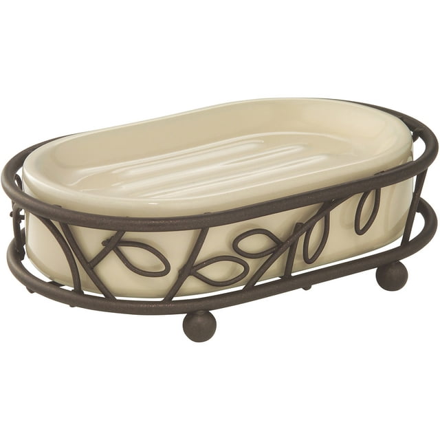 InterDesign Twigz Ceramic Soap Dish, Vanilla/Bronze