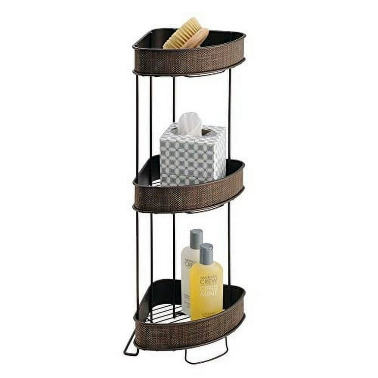 InterDesign Twillo Free Standing Bathroom Corner Storage Shelves for Towels Soap Candles Tissues Lotion Accessories 3 Tier Bronze