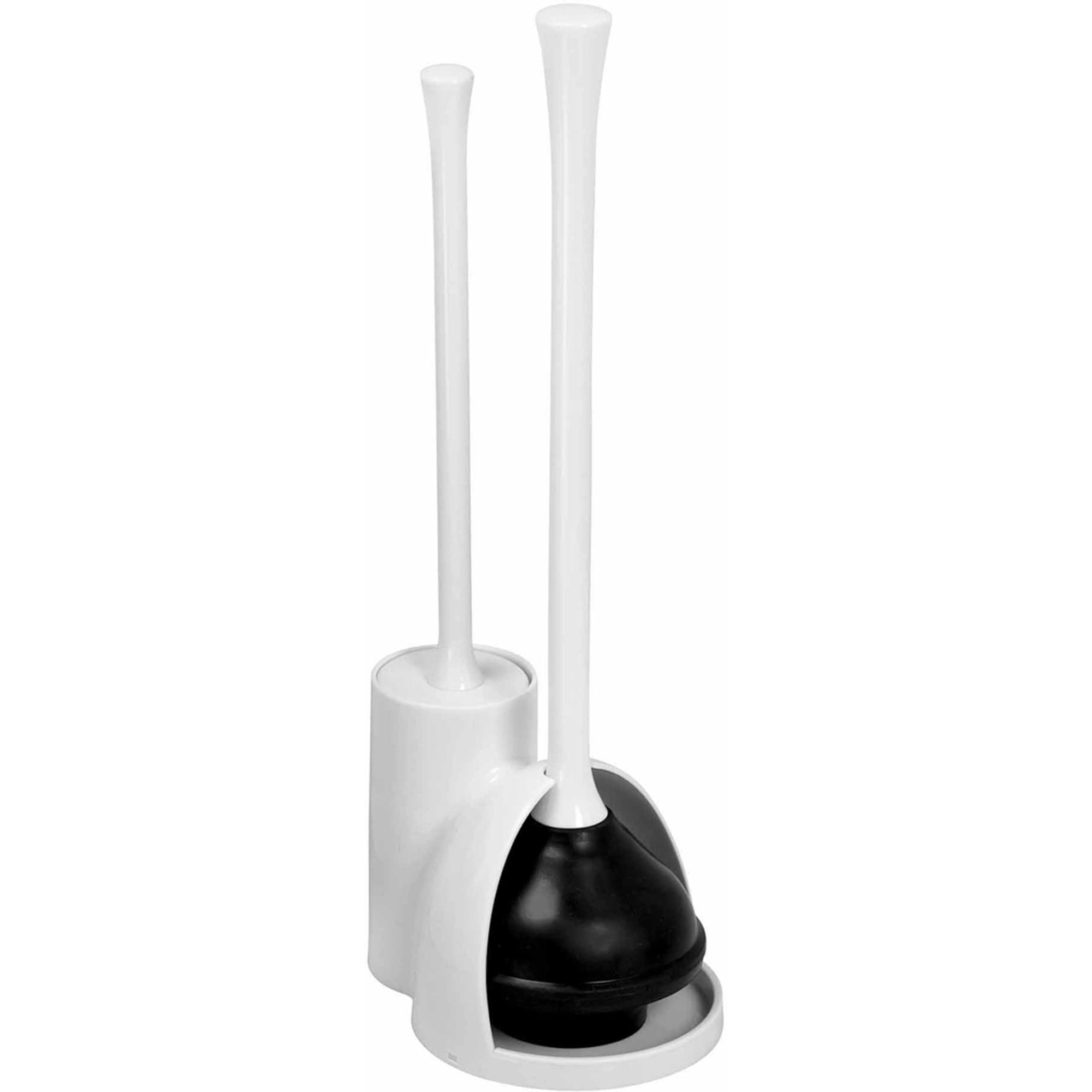 iDesign White Plastic Toilet Bowl Brush and Plunger Set