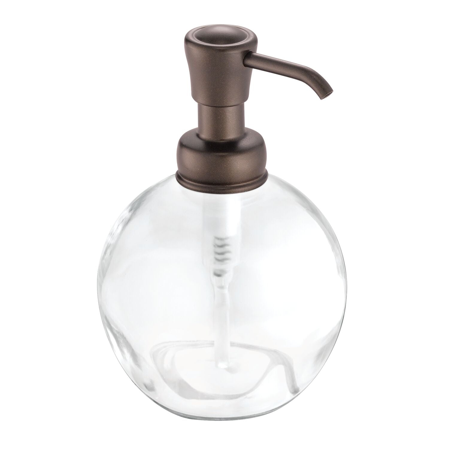 Compact Clear Glass Soap Dispenser with Bronze Pump