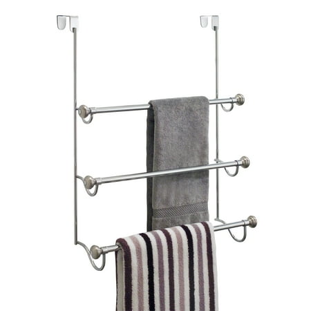 InterDesign York over the Shower Door Towel Rack for Bathroom, Chrome/Brushed