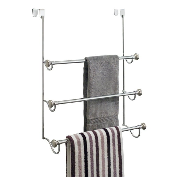 InterDesign York over the Shower Door Towel Rack for Bathroom, Chrome/Brushed