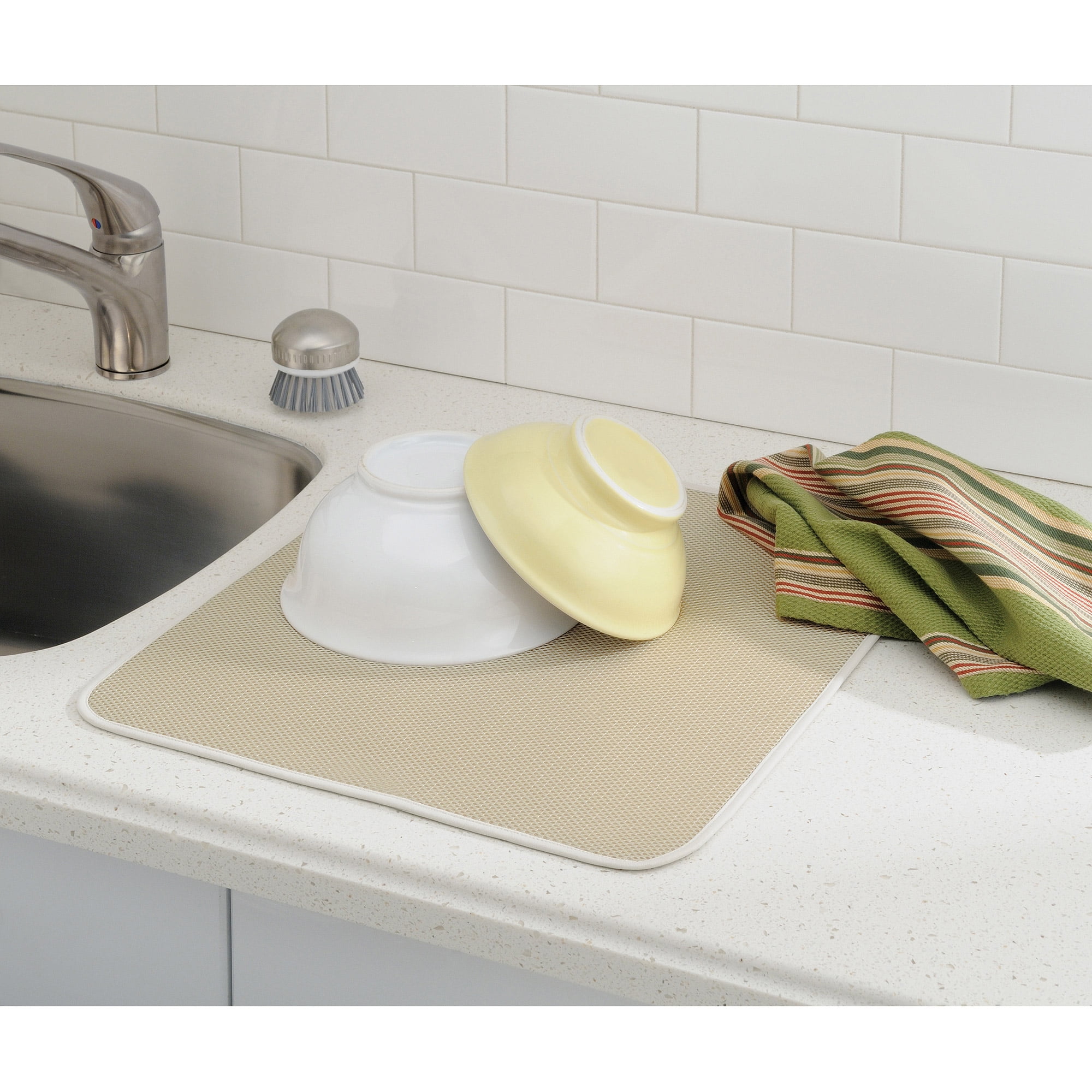  iDesign iDry Microfiber Mini Dish Drying Mat - 18 x 9,  Pewter/Ivory : Home & Kitchen