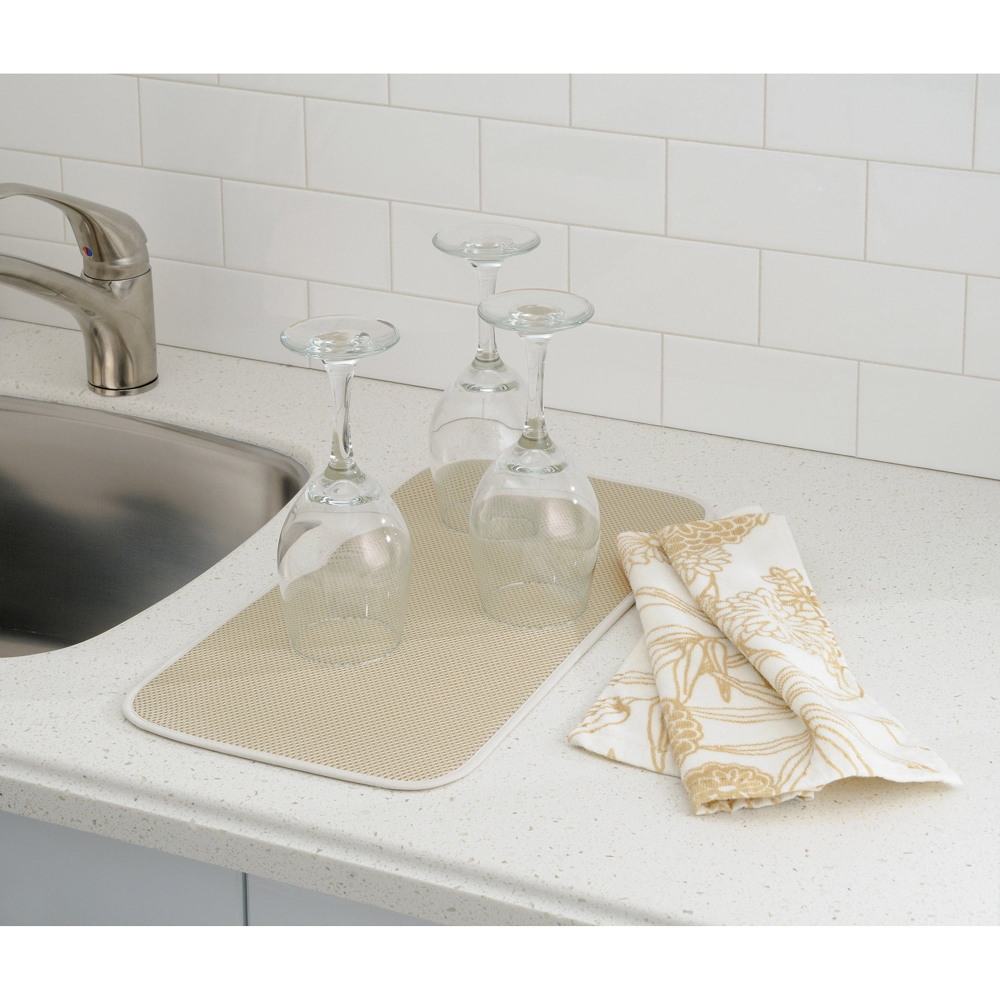 Mini Wheat and Ivory Foldable Polyester Kitchen Mat